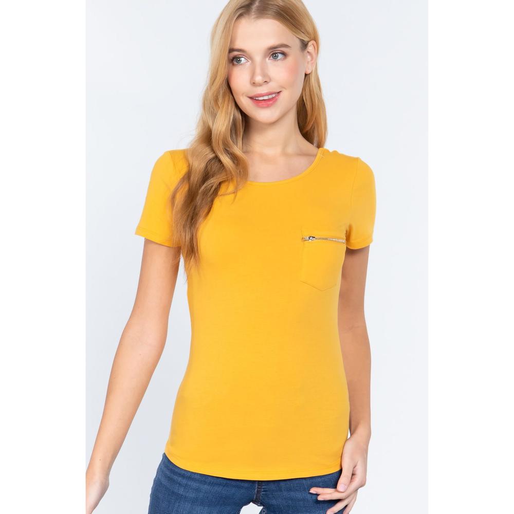 Short Slv Top W/zipper Pocket - Picture 1 of 6